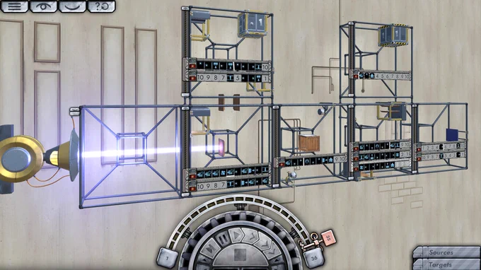 Screenshot of the Hexahedra level Megalaser Mishap, showing the Megalaser in action.