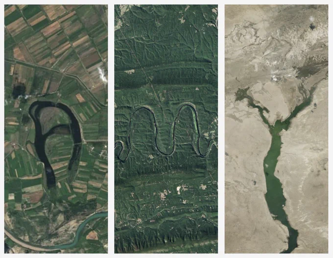 Amy spelled out with three satellite photos of earth with natural features that mimic letters.