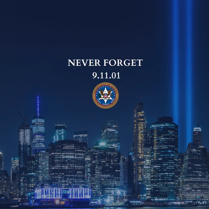 The words "Never Forget" over "9.11.01" and the U.S. Marshal Service agency logo.