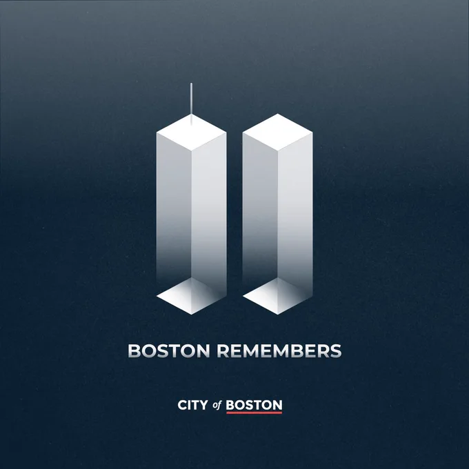 the Twin Towers with text " Boston remembers" 