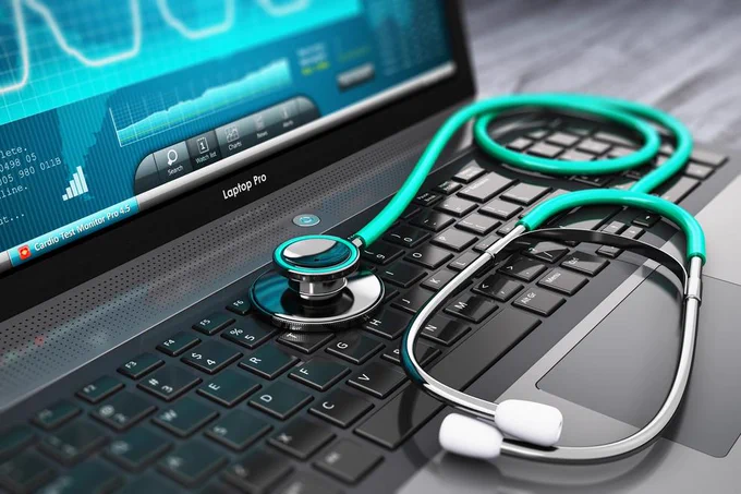 Stethoscope on a laptop keyboard