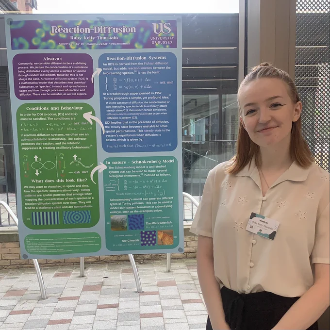 Student Ruby Keily-Thurstain standing in front of her poster.