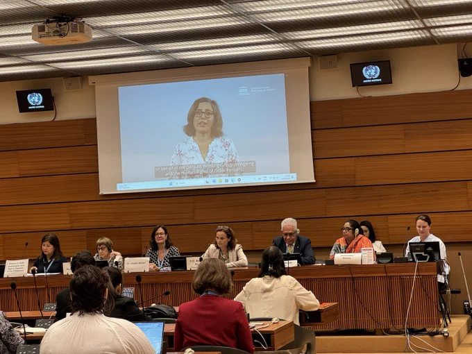 Video message from Anna Chabiera, Vice-Chair of GANHRI’s Working Group on the Rights of Older Persons, being played at the HRC57 side event A Decade for the Human Rights of Older Persons