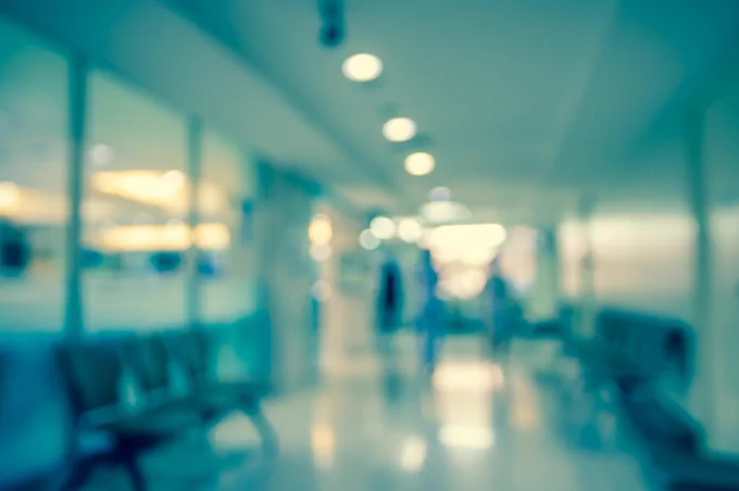 Blurred hospital corridor.