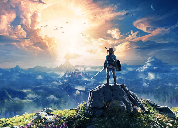 Link from The Legend of Zelda standing on top of a hill