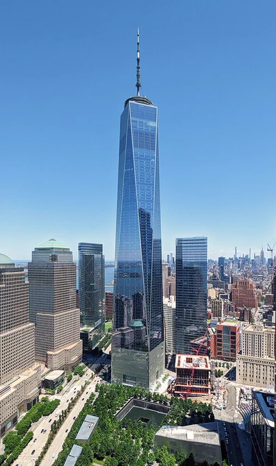 One World Trade Center Building with blue sky
