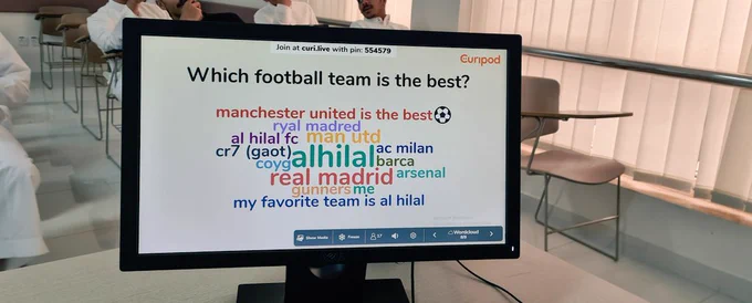 PC screen with students' answers