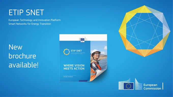 New brochure available - where vision meets action. Blue background and a photo of the front page of the publication. 