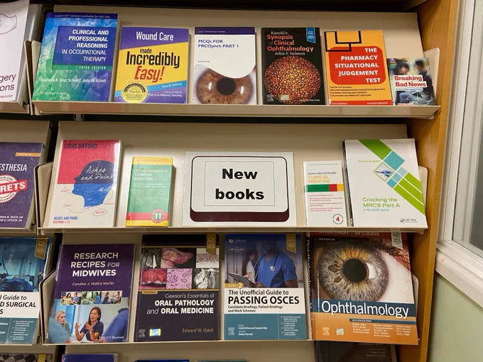 New books displayed on shelves.