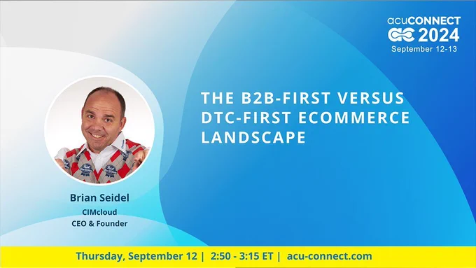 Event title graphic with a blue wave background pattern and inset photo portrait of host and CIMcloud founder/CEO Brian Seidel