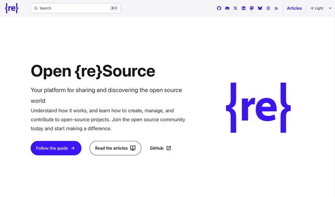 Screenshot of the new homepage of openresource.dev