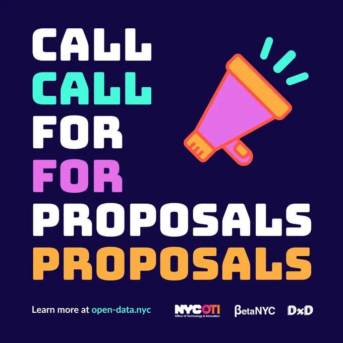 Purple graphic with megaphone. Text says "Call for Proposals"