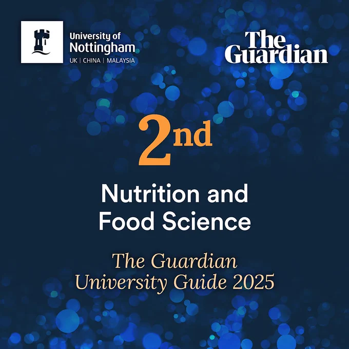 2nd in Guardian University Guide for Nutrition and Food Science