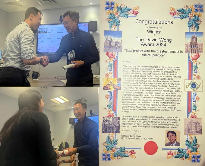A collage of the two prize winners on the left and the scroll on the right