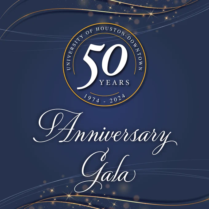 The University of Houston Downtown's 50th anniversary logo. Text reads, "Anniversary Gala".