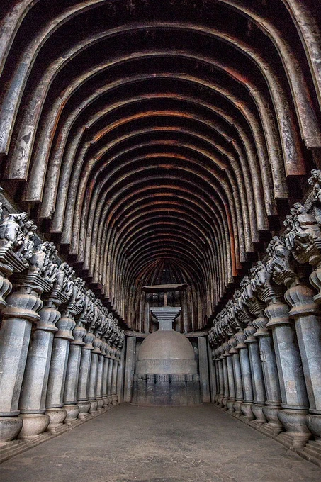 A monumental rock-cut cave, the Great Chaitya at Karla Caves in Maharashtra, built circa 120 CE

Photo Credit: By Kevin Standage (kevinstandage1@googlemail.com) INDIAN TRAVEL PHOTOGRAPHY - Licensed through agreement by e-mail on 5 October 2017: Kevin Standage AN INDIAN TRAVEL PHOTOGRAPHY BLOG, CC BY-SA 2.0,