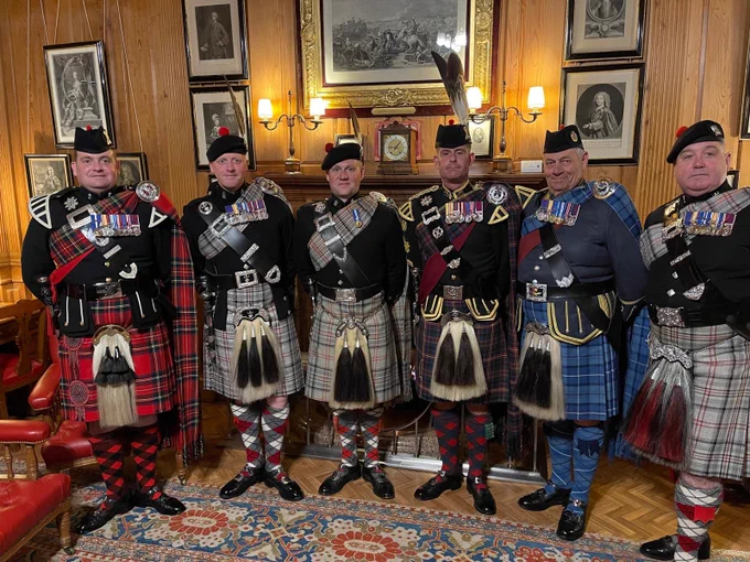 The Pipers can also be asked to dance with the guests if needed. Lucky for Pipe Major Hughes they didn’t ask the pipers on this occasion. 

However, the late Queen always danced with the pipers!
