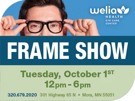 Frame show graphic with welia logo above, date and time details below