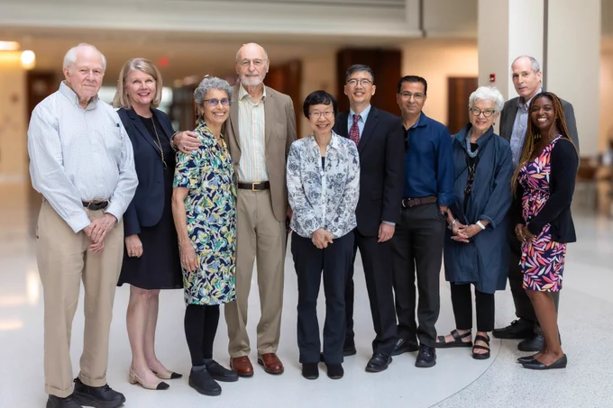 Robert Wurtz, Susan Shillinglaw, Lona Piatigorsky, Joram Piatogorsky, Rachel Wong, Michael Chiang, Kapil Bharti, Carol Mason. Jeremy Nathans, Regina Merritt at National Institutes of Health. Photo taken after Joram Piatigorsky Award Lecture (National Eye Institute).