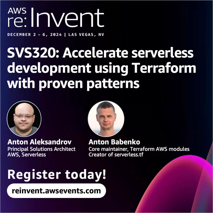 SVS320: Accelerate serverless development using Terraform with proven patterns