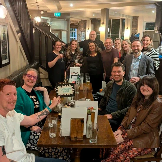 A photo of copywriters in a pub in Leeds