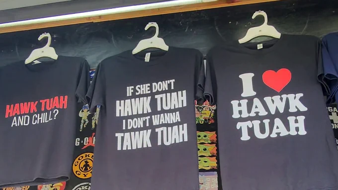 Hawk Tuah shirts

Hawk Tuah and chill?

If she don't Hawk Tuah I don't wanna Talk Tuah

and I <3 Hawk Tuah