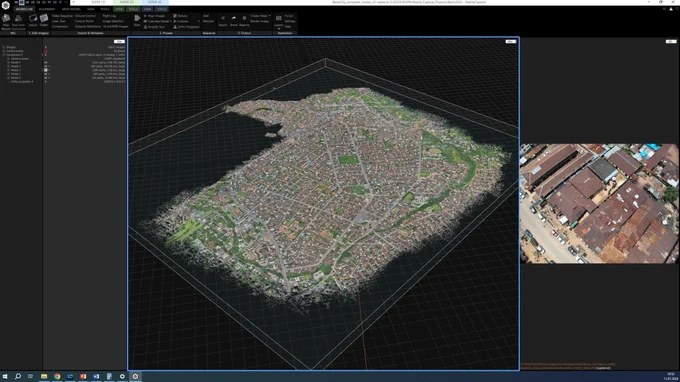 A screenshot showing digital scan results of a dense city grid. 