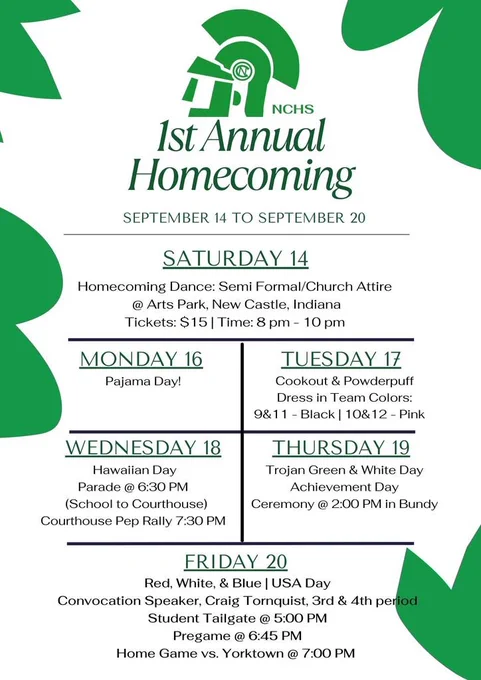Homecoming calendar flyer