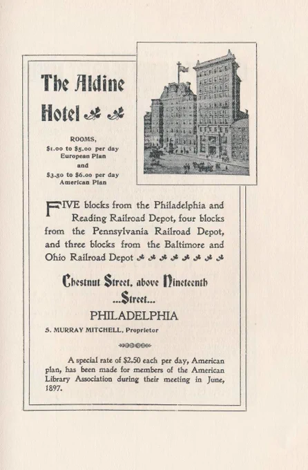 Black and white advertisement of the Aldine Hotel.