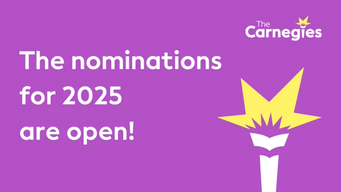 Purple graphic with Carnegies logo and text that reads 'The Nominations for 2025 are open!'