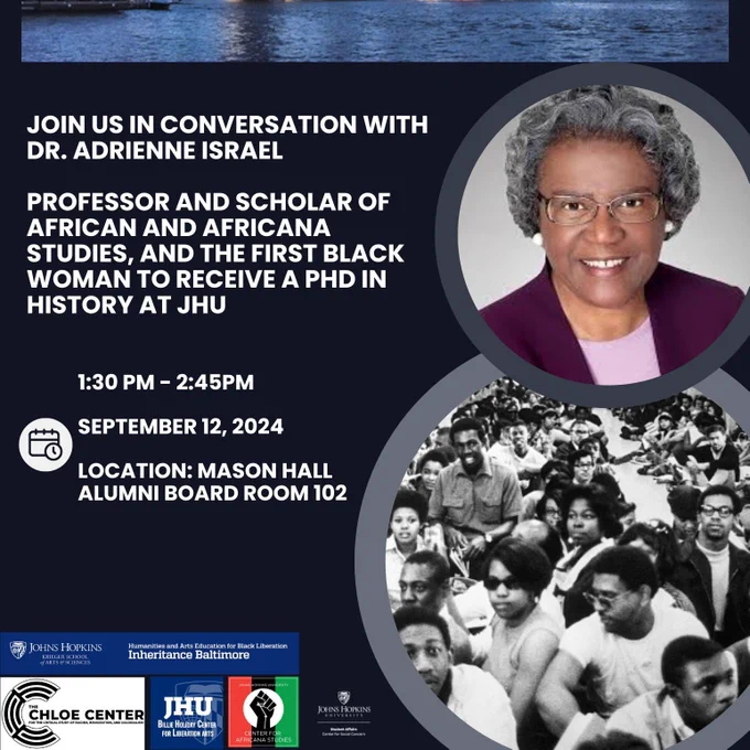 A flier for Dr. Israel's speaking event at Hopkins about her work.