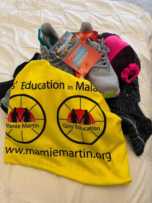 Kiltwalk prep packing. Photo of tee-shirt, socks, trainers.