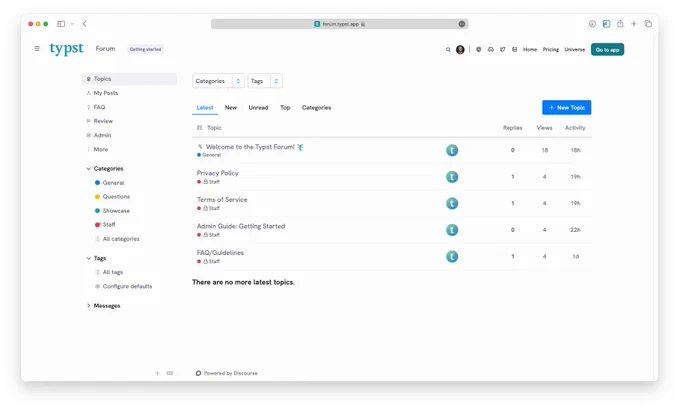 Screenshot of the new Typst Forum