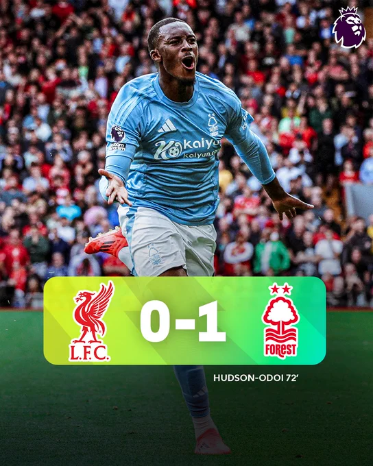 Full-time: Liverpool 0-1 Nottingham Forest.