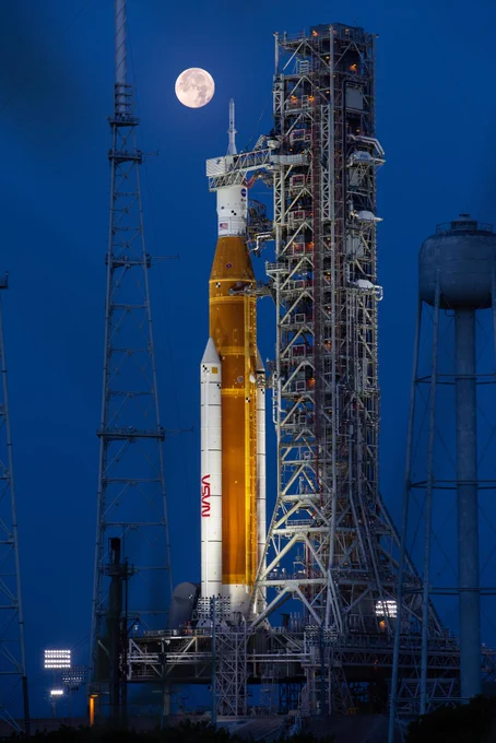 A full Moon is in view from Launch Complex 39B at NASA’s Kennedy Space Center in Florida on June 14, 2022. (Credit: NASA/Cory Huston)