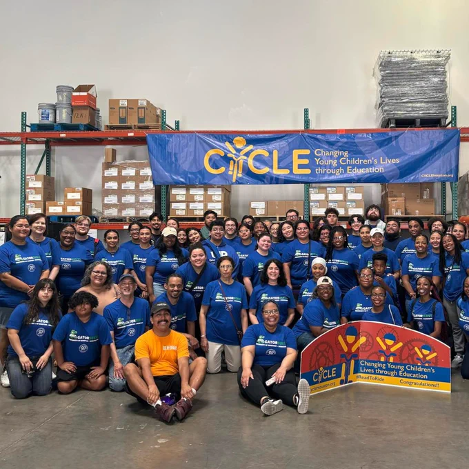 The University of Houston-Downtown volunteers at GatorServe National Service Day "bike build" for Cycle Houston in Houston, TX.