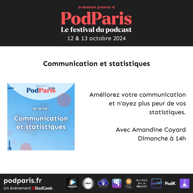 Communication et statistiques
Améliorez votre communication et n'ayez plus peur de vos statistiques.

Avec Amandine Coyard
Dimanche à 14h