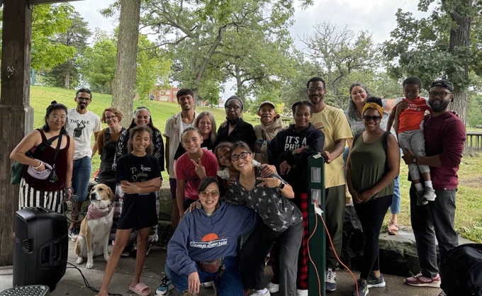 Group of people in a park shelter