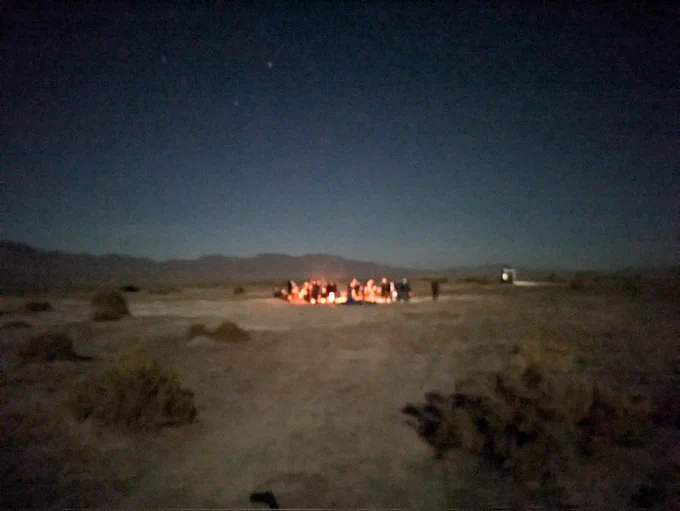A campfire in the desert