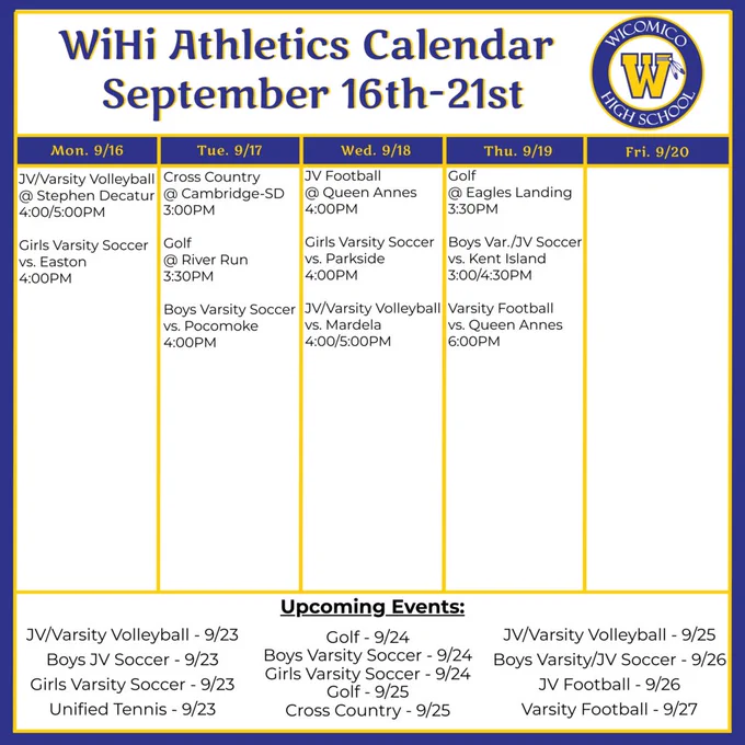 Athletic Schedule week 3