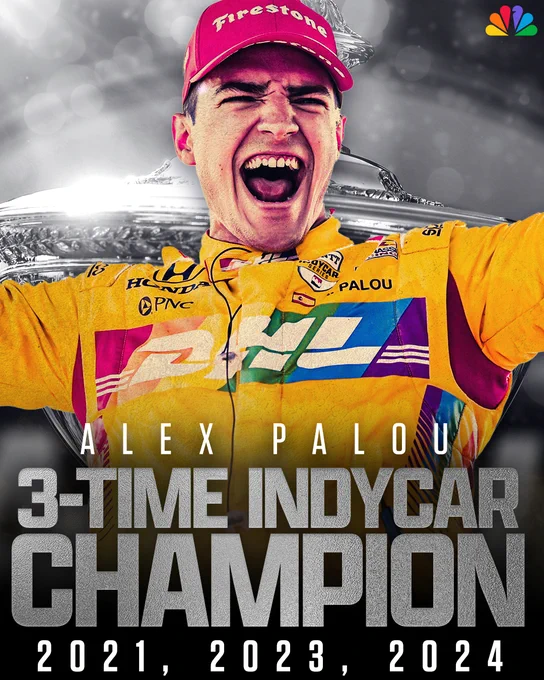 Alex Palou wins the NTT INDYCAR SERIES championship for the third time in his career. 

He has won the title in 2021, 2023 and 2024.
