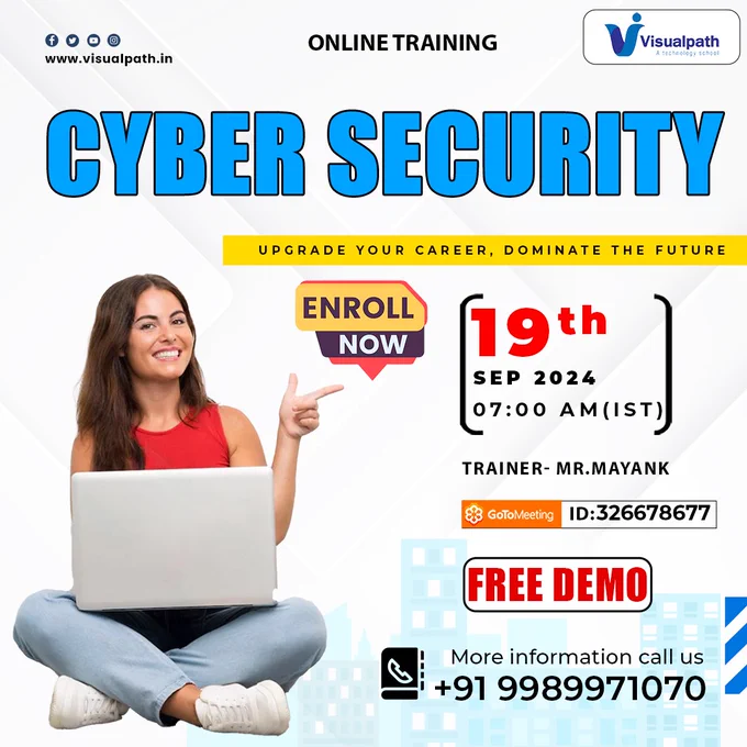 Join Now: https://meet.goto.com/326678677
Attend Online  #Freedemo On #Cybersecurity by Mr. Mayank.
Demo on: 19th September, 2024 @ 7:00 AM (IST)
Contact us:  91 9989971070
WhatsApp: https://www.whatsapp.com/catalog/917032290546/
Blog link: https://visualpathblogs.com/
Visit: https://visualpath.in/Cyber-Security-online-training.html


#CyberEssentialsntials, #Cloudsecurity, #CyberStrategy, #Dataprivacy, #Networksecurity, #engineering, #artificialintelligence, #mobileprotection, #software ,#onlinetraining,#ITSkills, #career, #students, #education, #TechEducation ,#softwaredevelopment ,#Visualpath, #handsonlearning,