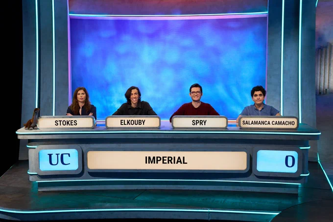 
Imperial's 2024 University Challenge team pictured. From left to right: Charlotte Stokes, Mattia Elkouby, Matthew Spry and Jaime Salamanca Camacho. 