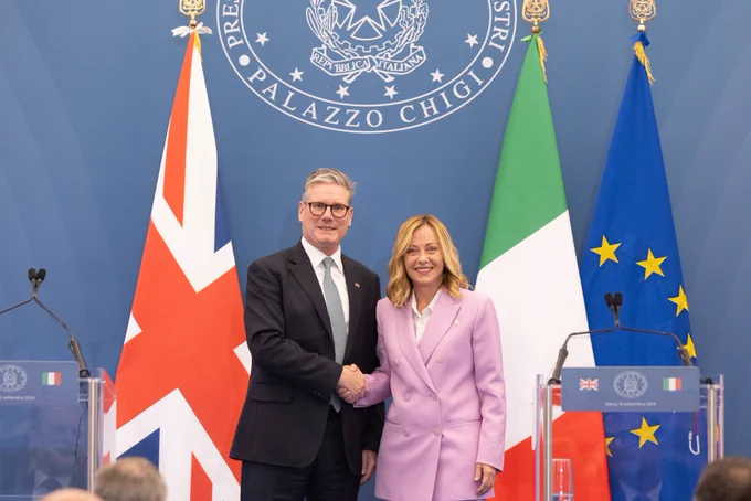 Prime Minister Keir Starmer meets Italian Prime Minister Giorgia Meloni for a bilateral meeting at Villa Doria Pamphilj.