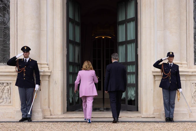 Prime Minister Keir Starmer meets Italian Prime Minister Giorgia Meloni for a bilateral meeting at Villa Doria Pamphilj.