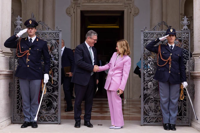 Prime Minister Keir Starmer meets Italian Prime Minister Giorgia Meloni for a bilateral meeting at Villa Doria Pamphilj.