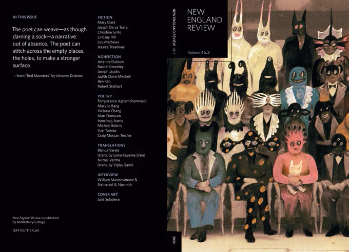 This is the front and back cover of NER issue 45.3 featuring cover artwork by Julia Soboleva.