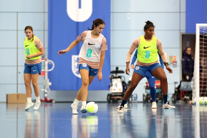 Georgia Jones form the England Deaf women’s team on the ball during a training session
