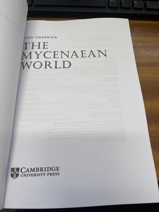 Title page of Chadwick “The Mycenaean World”