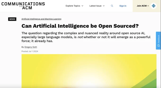 Can Artificial Intelligence be Open Sourced? by Gregory Goth of Communication of the ACM